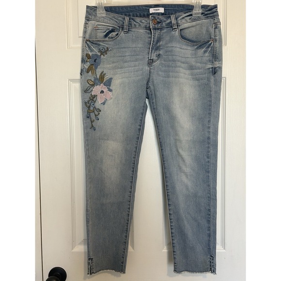 Kensie Denim - Kensie Jeans Light Wash Floral Embroidered Raw Hem Women's Jeans Size 8 29